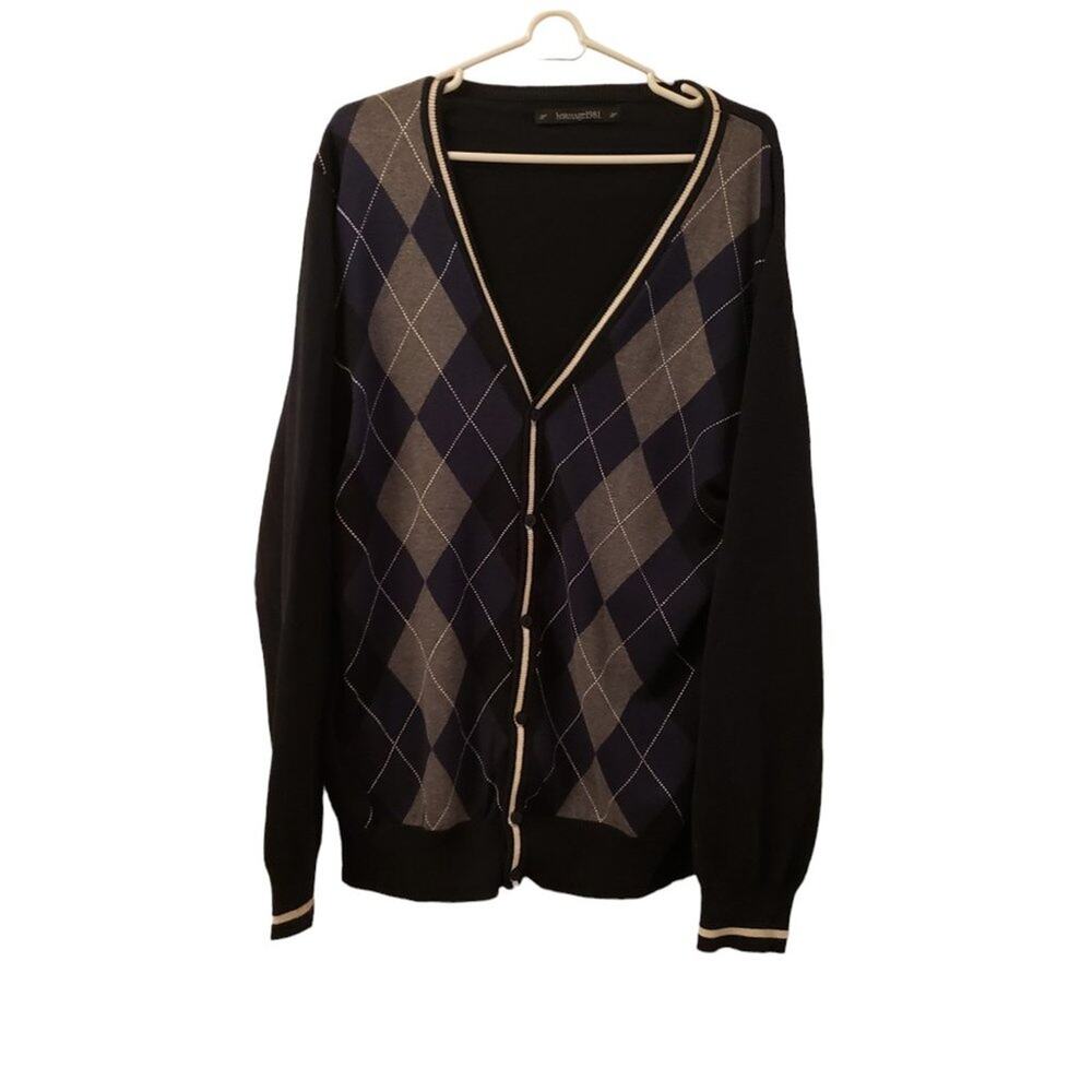 Heritage 1981 Sweater/Cardigan Large Blue White Grey Long Sleeve 3/4 Button Down